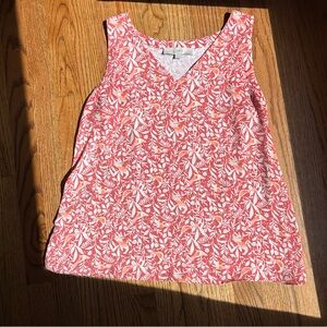 Ann Taylor LOFT Pink Orange White Bird Print Tank Blouse Top Size S